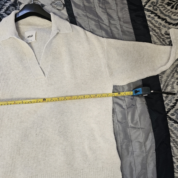 Aerie Cream Waffle Knit Sweater Collared Pullover Cotton Blend Soft Cozy Relaxed - Picture 8 of 11